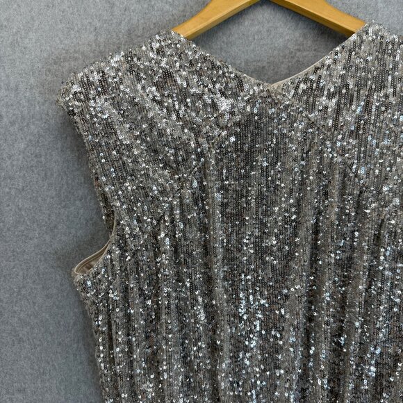 Express Womens Gold Silver Sequin Body Suit V-Neck Short Sleeve Date Size Medium - Picture 8 of 16